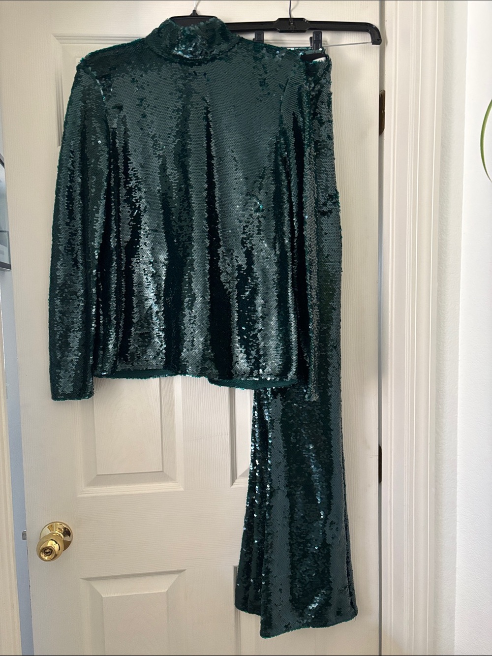 Sequin Turtleneck Pant Set - Emerald Green